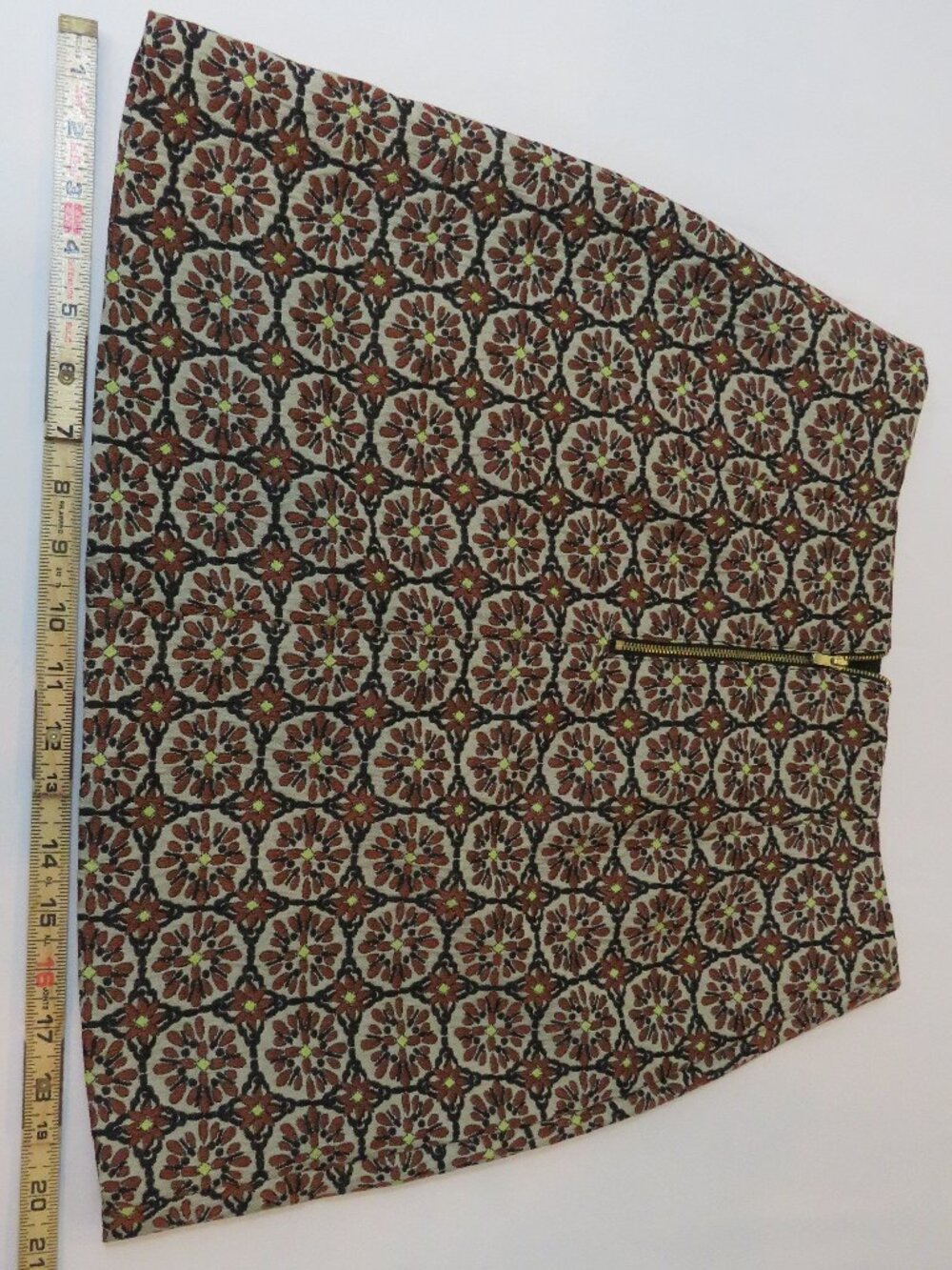 H&M Tan, Rust, & Black Brocade Mini Skirt, Size 10 EUC